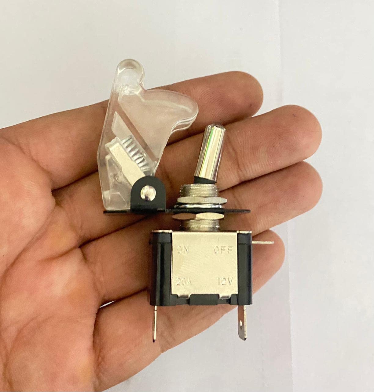 AUTO MT Toggle Switch WiD Aircraft Safety Cover Rocker Toggle Switch 12V 20A Racing Car Auto SPST ON/Off Toggle Switch LED Light Illuminated 3Pin For All Vehicles (TRANSPARENT TOGGLE PILOT SWITCH 1PC)