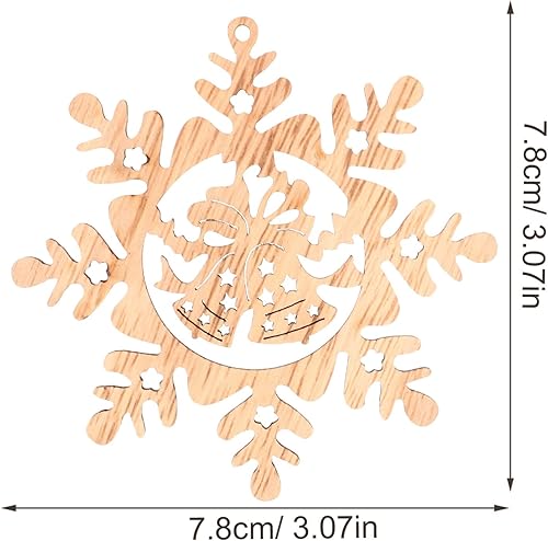 Miniatura 4 de EXCEART Adornos de madera de Navidad, recortes de copo de nieve de madera, rebanadas de madera en blanco, adornos de Navidad rústicos 3D, decoración