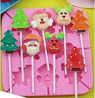Vista 3 de 2 moldes de caramelo para piruletas de Navidad, 8 cavidades, moldes de silicona para piruletas de chocolate, incluye Papá Noel, árbol de Navidad