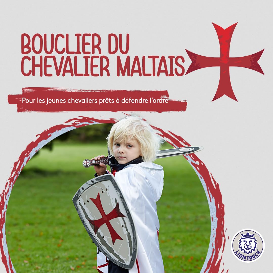 Liontouch - Bouclier du Chevalier Maltais - 3-8 Ans | Jouet d'Imitation Médiéval en Mousse, Thème Classique de la Croix Rouge | Armes et Armure de Bataille Sûres pour Le Déguisement des Enfants