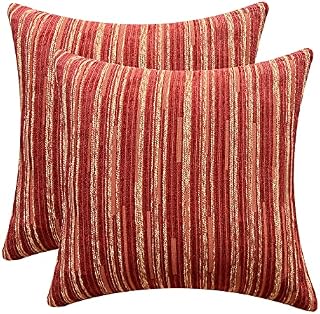Yeiotsy Cushion Covers Bohemia, Pack of 2 Cozy Modern Striped Decorative Pillow Cases 18 x 18 Inches Cushion Shells for Sofa Bed Car (Red, 18 X 18 Inches)