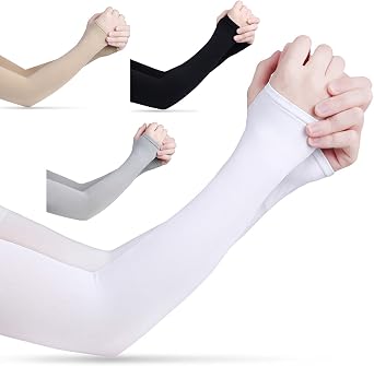 4 Pairs UV Sun Protection Arm Sleeves for Men Women Youth, Compression Cooling Sleeve Cover with Thumb Hole for Cycling, Driving, Running, Riding, Fishing, Golfing and Outdoor Sports