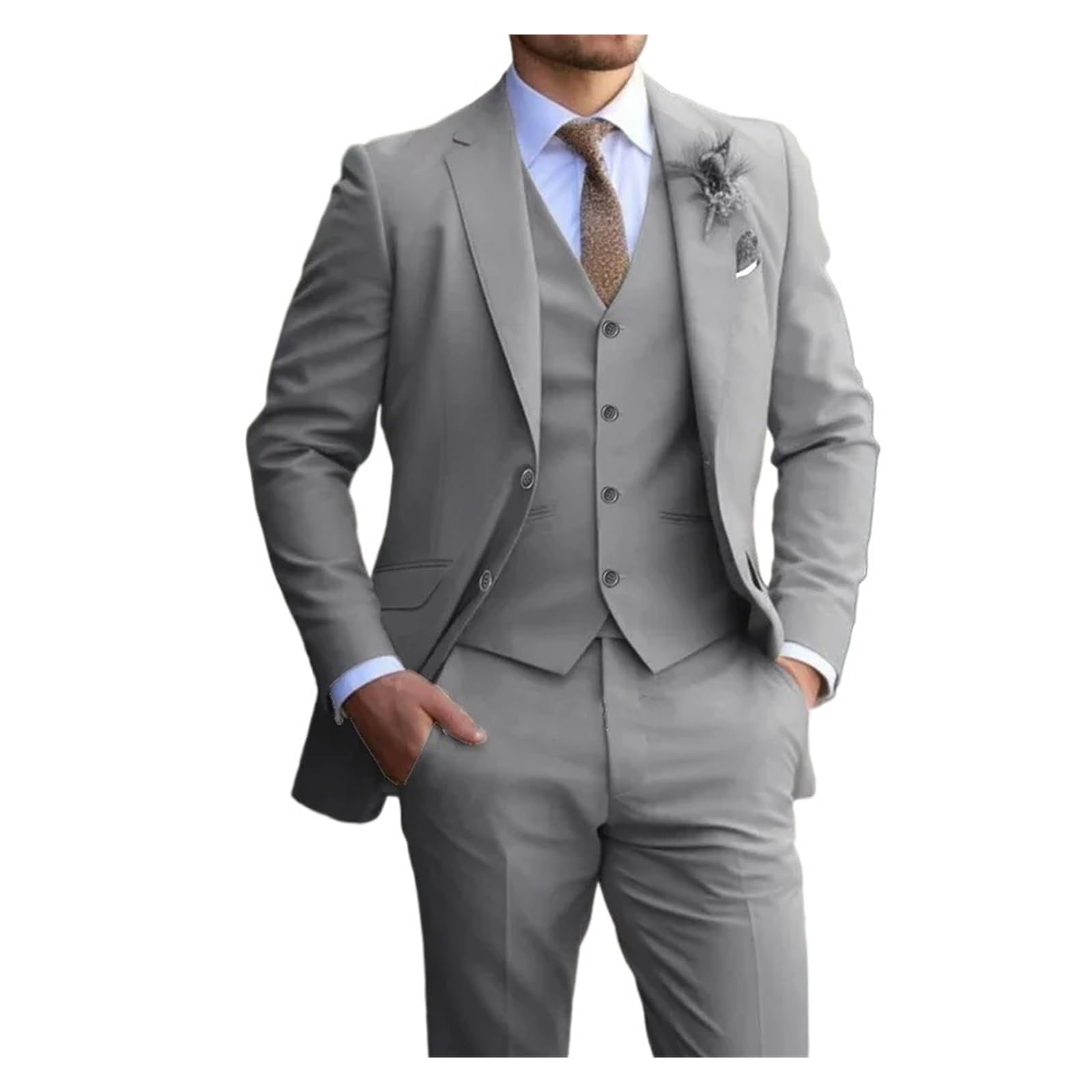 Traje De Padrino Trajes Elegantes for Hombre, diseño de Moda Delgado, Chaqueta de Boda for Novio, Chaleco, Pantalones, Ropa de Novio, Trajes de Fiesta y graduación(Gray,L)