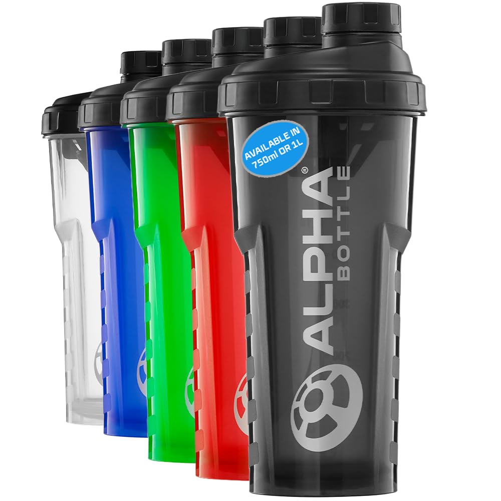 Alpha Designs Men's Black Protein Shaker Bottle 750Ml - 0.75L Heavy Duty Gym Bottle For Protein Shakes - Leakproof Screw Cap