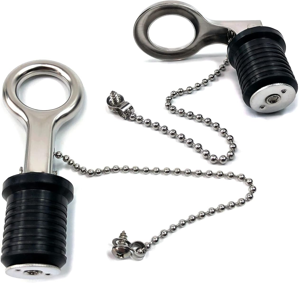 Duthyvea 1 inch Boat Drain Plugs for 15/16" to 1" Hole Diameter, Pontoon Marine Yacht Jon Boat Bilge Drains Replacement Stainless Steel Snap Handle Rubber Plug, Pack of 2