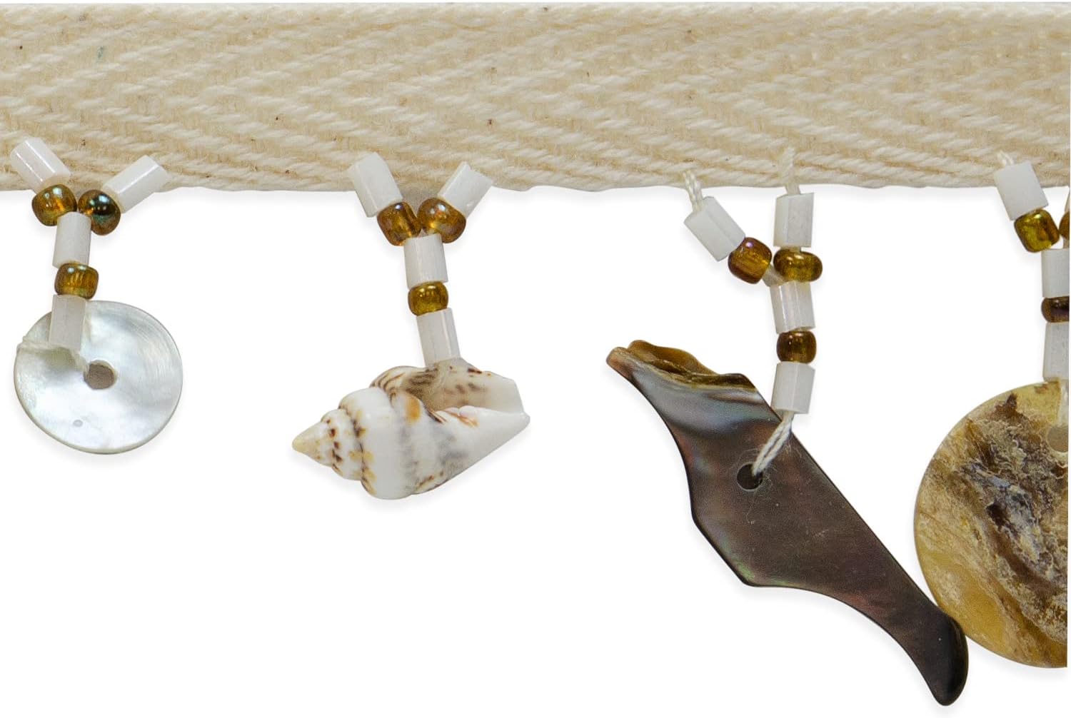 Trims by the Yard Shell and Circle Fringe Trim | Natural Multi | (5 Yard Cut)