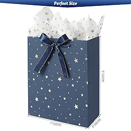 KomoLeay 4 Pack 9 Medium Size Gift Bags Assorted Premium Blue Gift Bags with Tissue Paper Use for Birthdays, Baby Shower,weddings,Party Favor, Holiday Presents-7 X 4 X 9