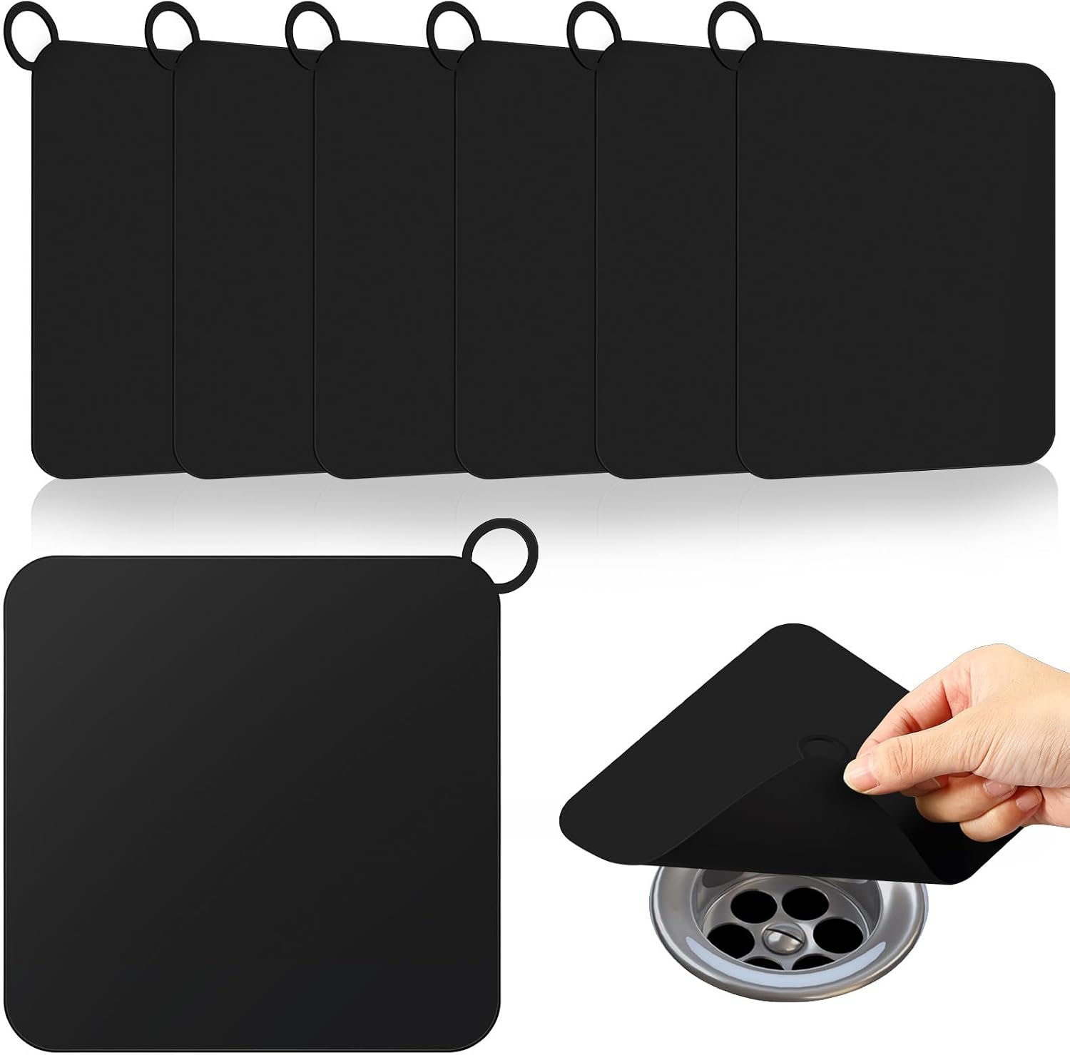 6 Pack Drain Covers for Bugs, 6 x 6 Inch, Square, Black