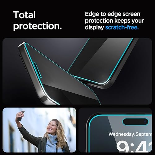 Miniatura 5 de Spigen Protector de pantalla de vidrio templado [GlasTR EZ FIT – Privacidad] diseñado para iPhone 15 Pro [compatible con fundas] – Paquete de 2