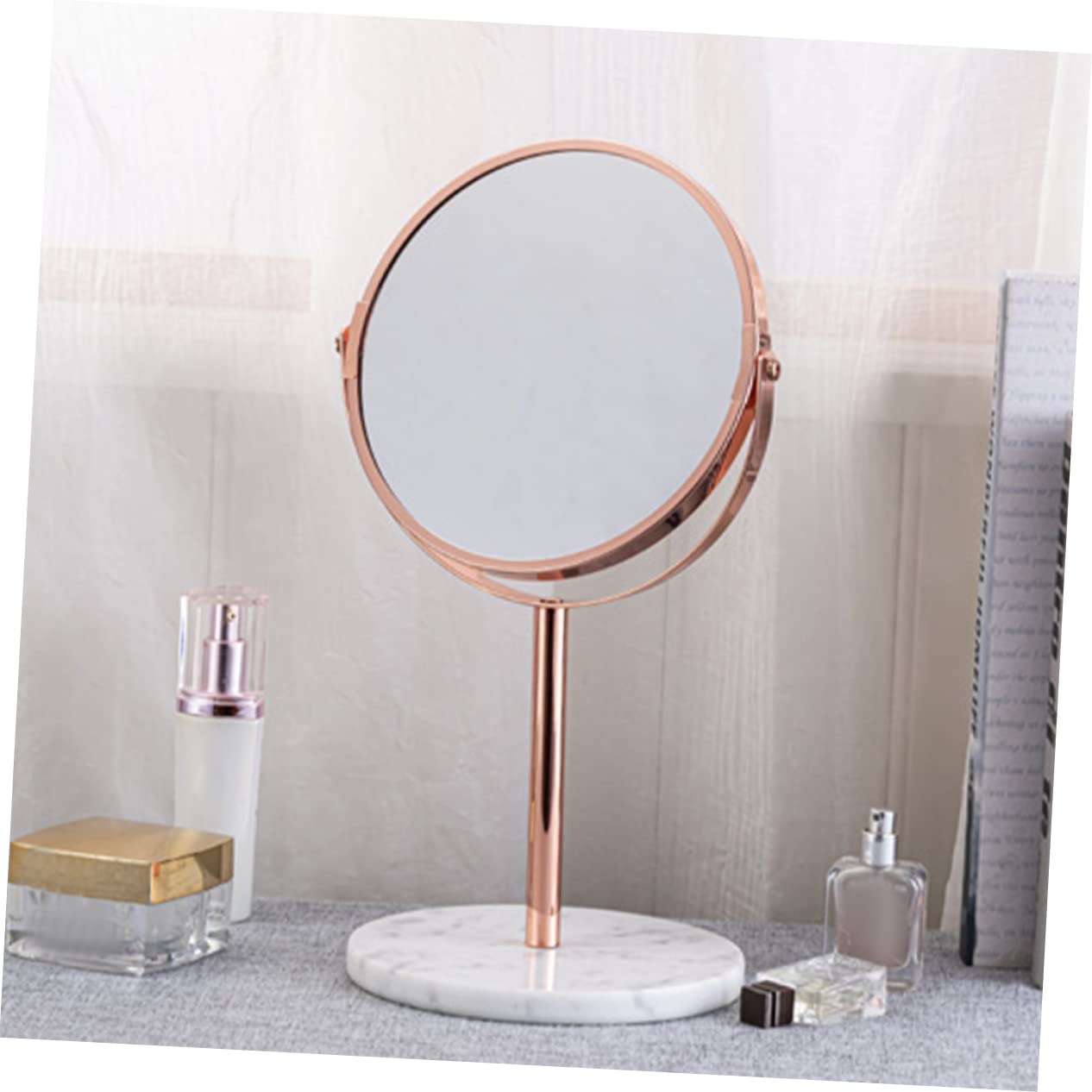 Ipetboom Specchio da Cosmetica Doppia Faccia Girevole 2X Ingrandimento, da Tavolo per Make-up e Bagno, in Marmo e Metallo