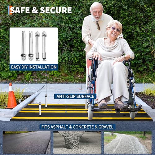 2 Pack 48" Commercial-Grade Rubber Driveway Ramps with Drainage Channels, Low-Profile Curb & Gutter Ramps for Vehicles, Wheelchairs & Carts, All-Weather Garage & Driveway Accessibility Solution by SierraSquad - Image 5