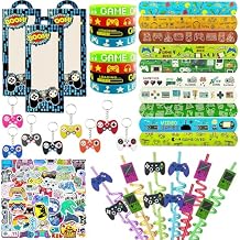 110PCS Video Game Party Favors Gamer Birthday Party Supplies with Reusable Drinking Straws Keychains Game Boxes Gift Goodie Treat Bag Fillers Gaming Party Favors