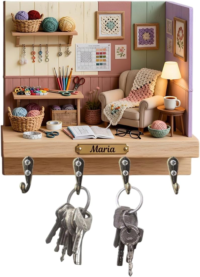 Love Crocheting - Personalized Crocheting Custom Shaped Hanging Rack Craft Room Decor Yarn Holder Knitter Gift Hobbyist Present Wall Mount Hook Home Organization Accessory Souvenir
