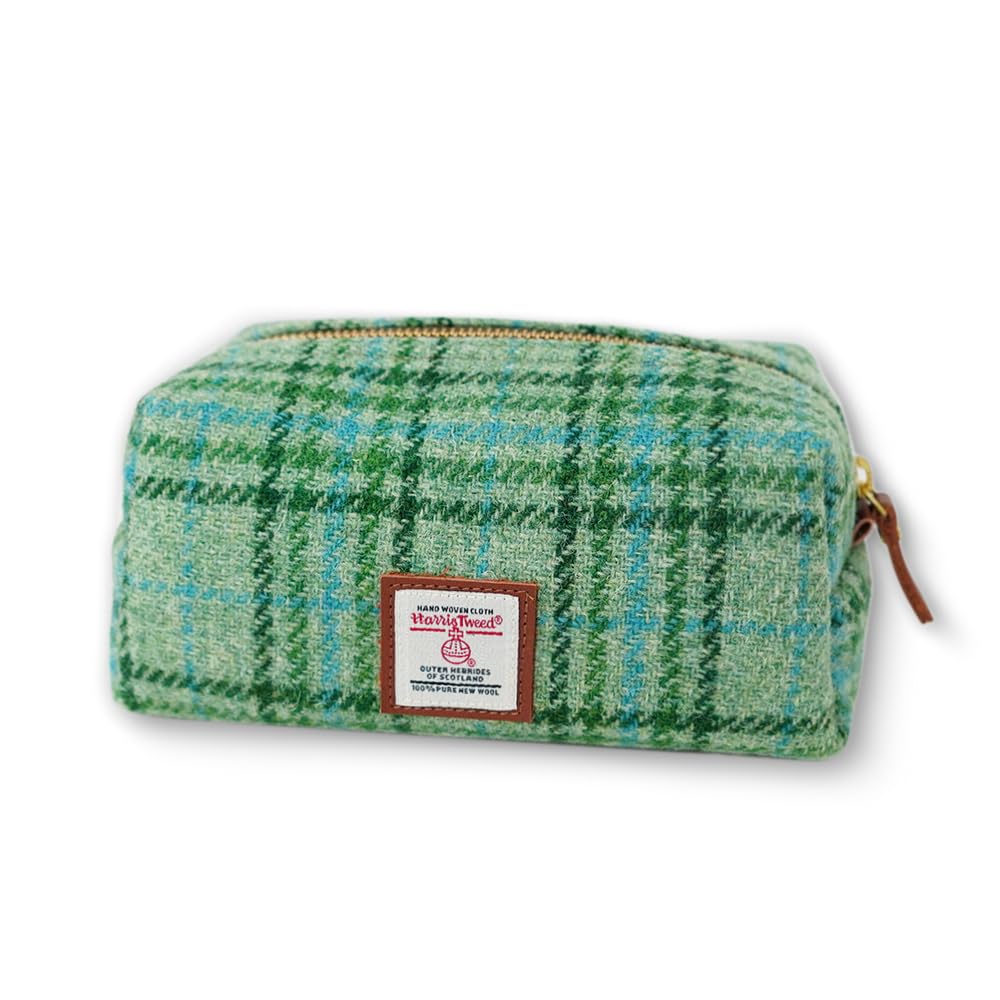 TAILORMAP Harris Tweed Wool Cosmetic Bag, Large Capacity Scottish Tartan Handmade Makeup Organizer, Stain-Resistant Travel Toiletry Pouch for Women (