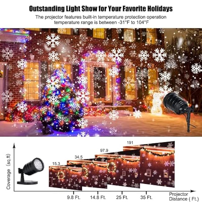 Christmas Snowflake Projector Lights - Outdoor Led Snowfall Show Lights, Waterproof Landscape Decorative Xmas Holiday Party Garden Patio Indoor Home Decoration Show
