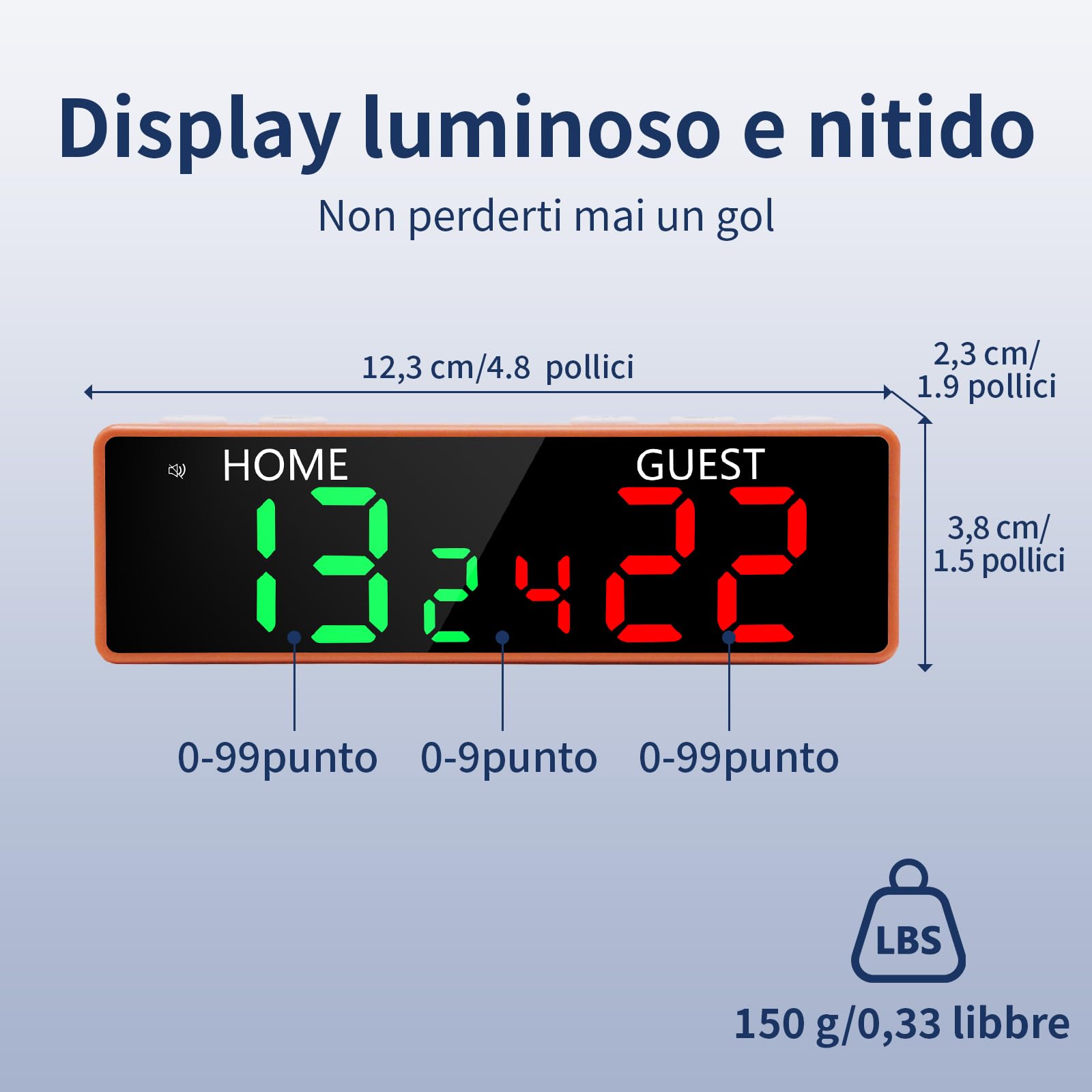 LUCKY TIME Mini Scoreboard digitale portatile per tablet elettronico con display a LED e buzzer, batteria ricaricabile USB-C per ping pong, basket, Cornhole, giochi sportivi