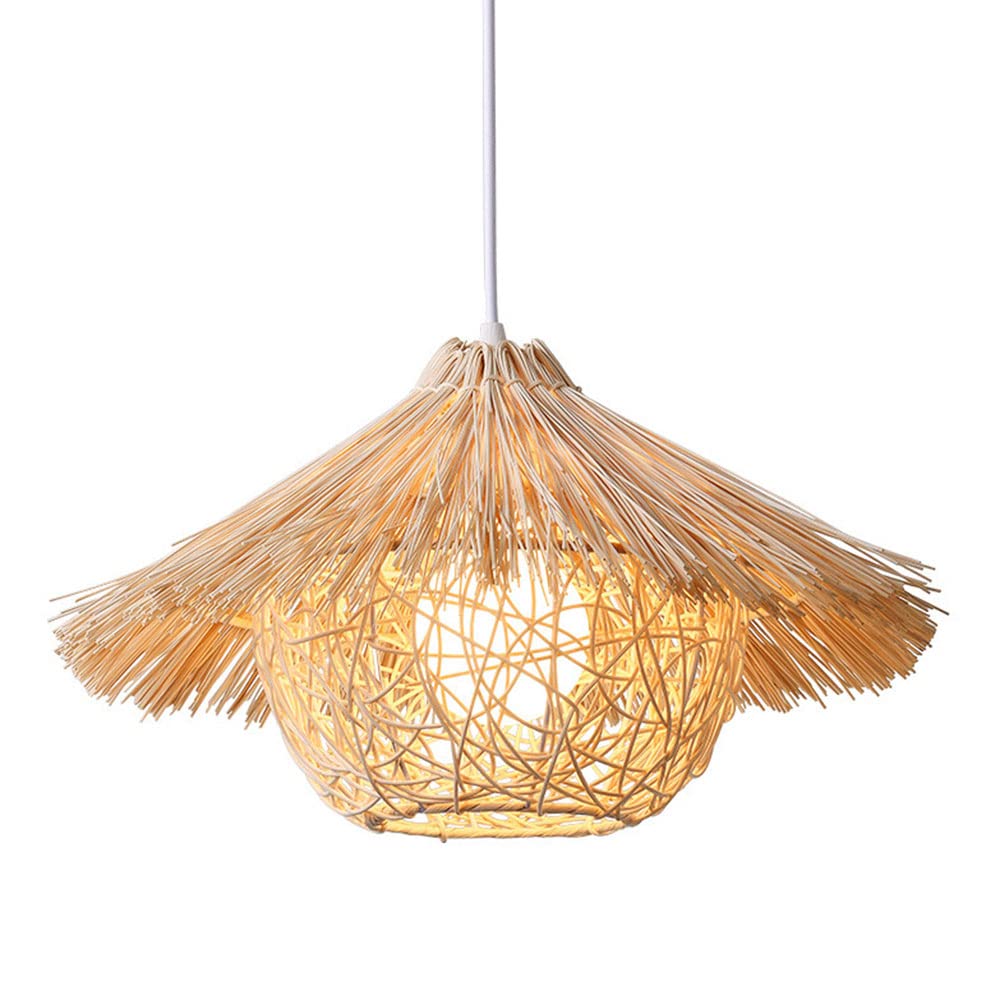 LYMSXAZOU Rattan Basket Chandelier Antique Handmade Hanging Lamp Hollow Decoration Pendant Lights farmhouse Single Head Chandeliers Ceiling Wicker Lampshade For Living Room,Dinner Room