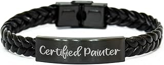Painter's Gift from Friends for Birthday, Certified Painter's Inspirational Quote, Interlaced Leather Bracelet, Durable Stainless Steel Engraving, 7.87 inches Long