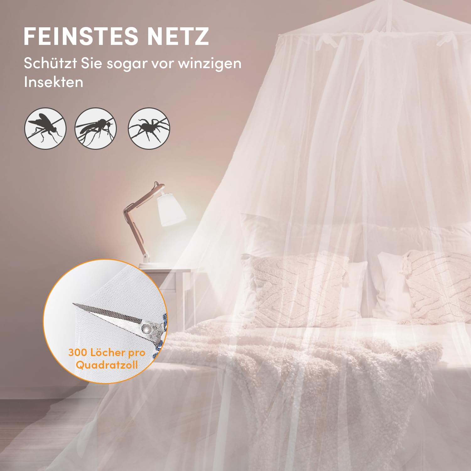Twinkle Star Moskitonetz Reise mit Reisetasche und Selbstklebender Deckenhaken, Moskitonetz Outdoor Betthimmel für Zuhause und Reisen extra-groß für Doppelbett & Einzelbett, Weiß