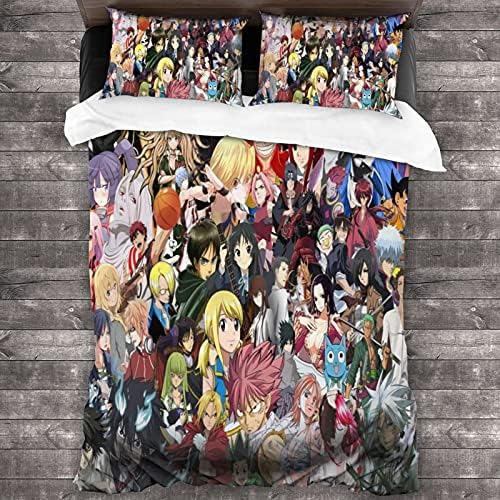 Anime Bedding Sets Twin Duvet Cover 3 Piece Cute Bed Set for Boys Girls Kid with 1 Duvet Cover + 2 Pillowcase,Bed Sheets