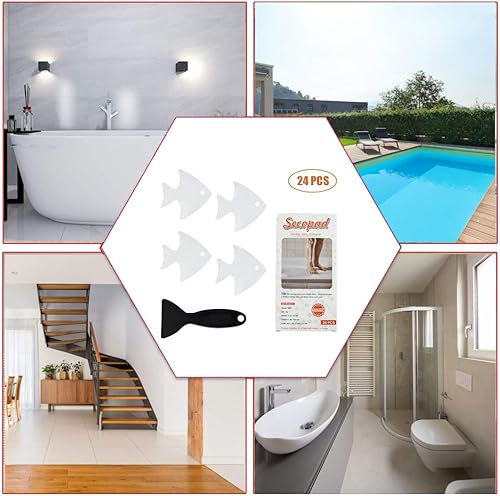 Miniatura 7 de Adhesivos para bañera antideslizantes, 24 piezas de peldaños de ducha de seguridad con raspador premium