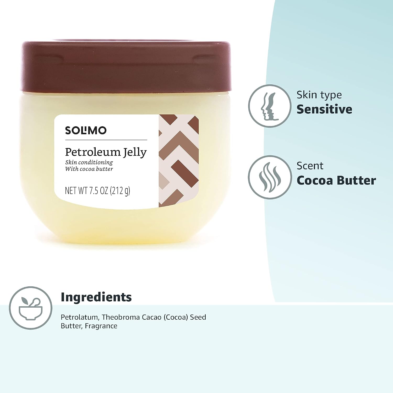 Amazon Brand - Solimo Petroleum Jelly with Cocoa Butter, 7.5 Ounce