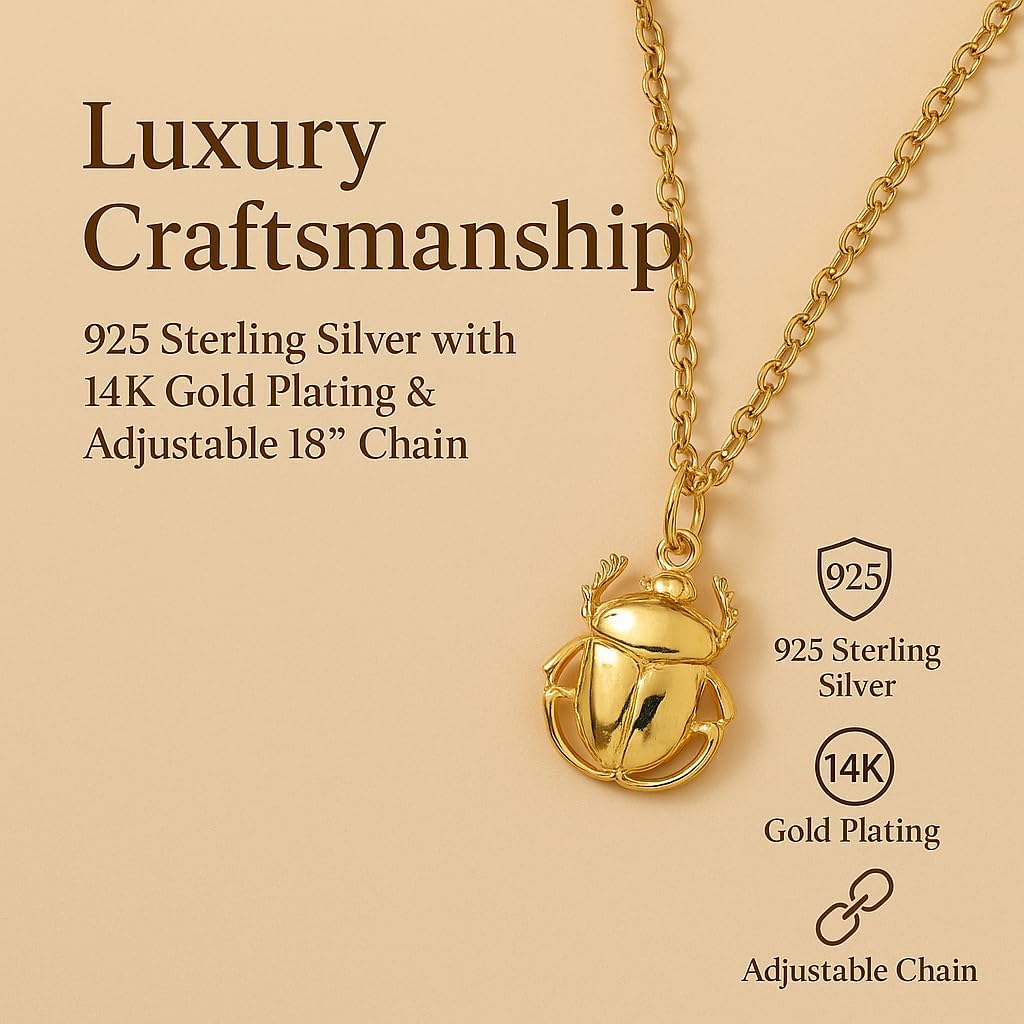 | Gold | 925 Sterling Silver | Dainty Amulet Necklace for Girls | Handmade | 14k Gold Plated | 18 Inch Adjustable Chain | Gift for Her - Image 2