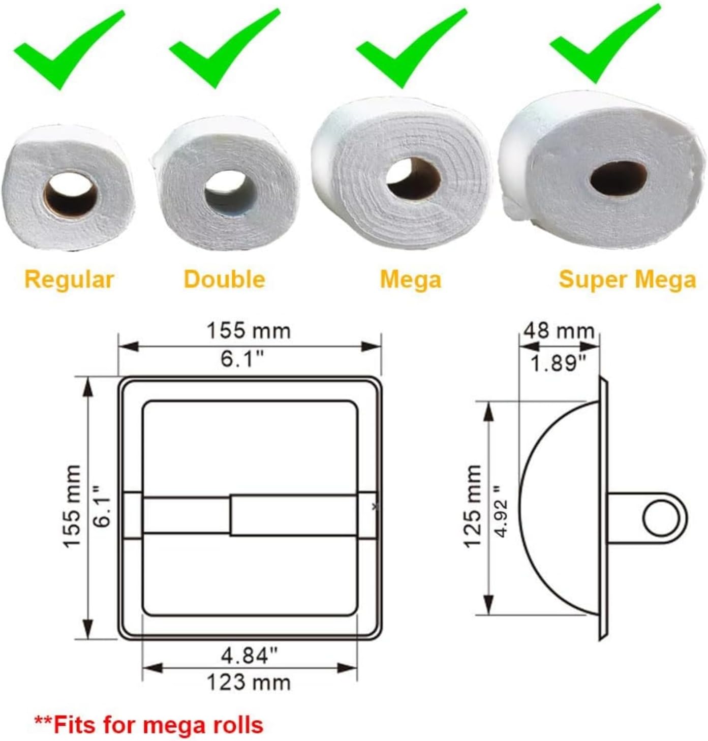 Recessed Toilet Paper Holder, Stainless Steel Toilet Roll Holder Silver image 2