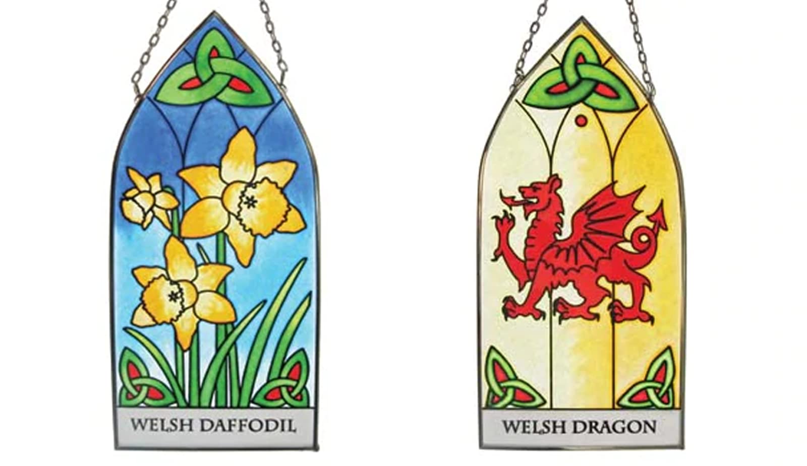 Royal Tara Welsh Stained Glass Gothic Panels Set of 2 Window Hanging Decorations