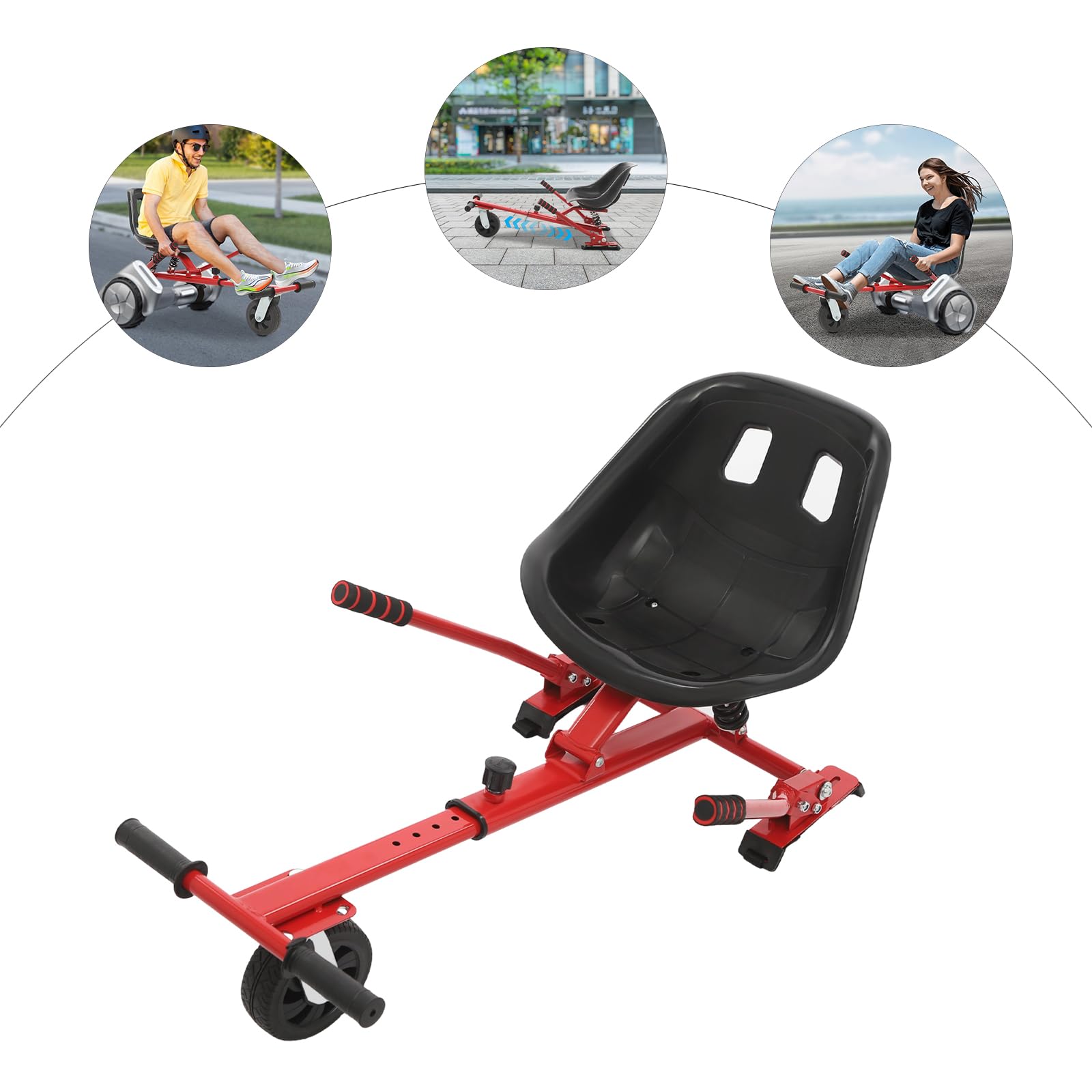 Asiento de equilibrio ajustable con doble amortiguador, asiento para hoverboard de 6,5 a 10 pulgadas, manillar con rueda de 360°, para niños y adultos, color rojo