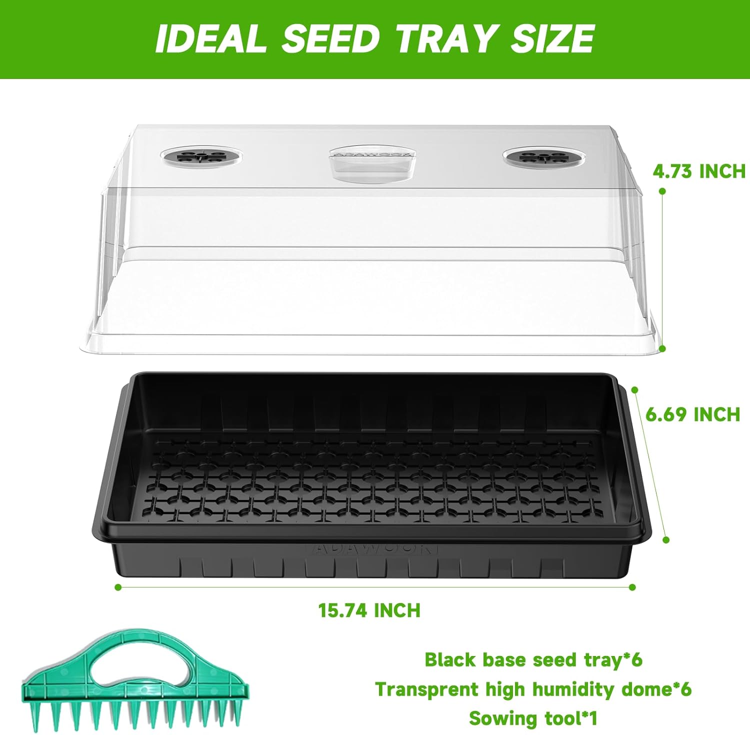 Seed Starter Tray, Seedling Trays Kit for Plant, Germination Trays with 4.73 Inch High Humidity Domes，Large Growing Space & Better Air Flow for Seed Starting, Growing Tray, Gardening Gifts, 6PCS