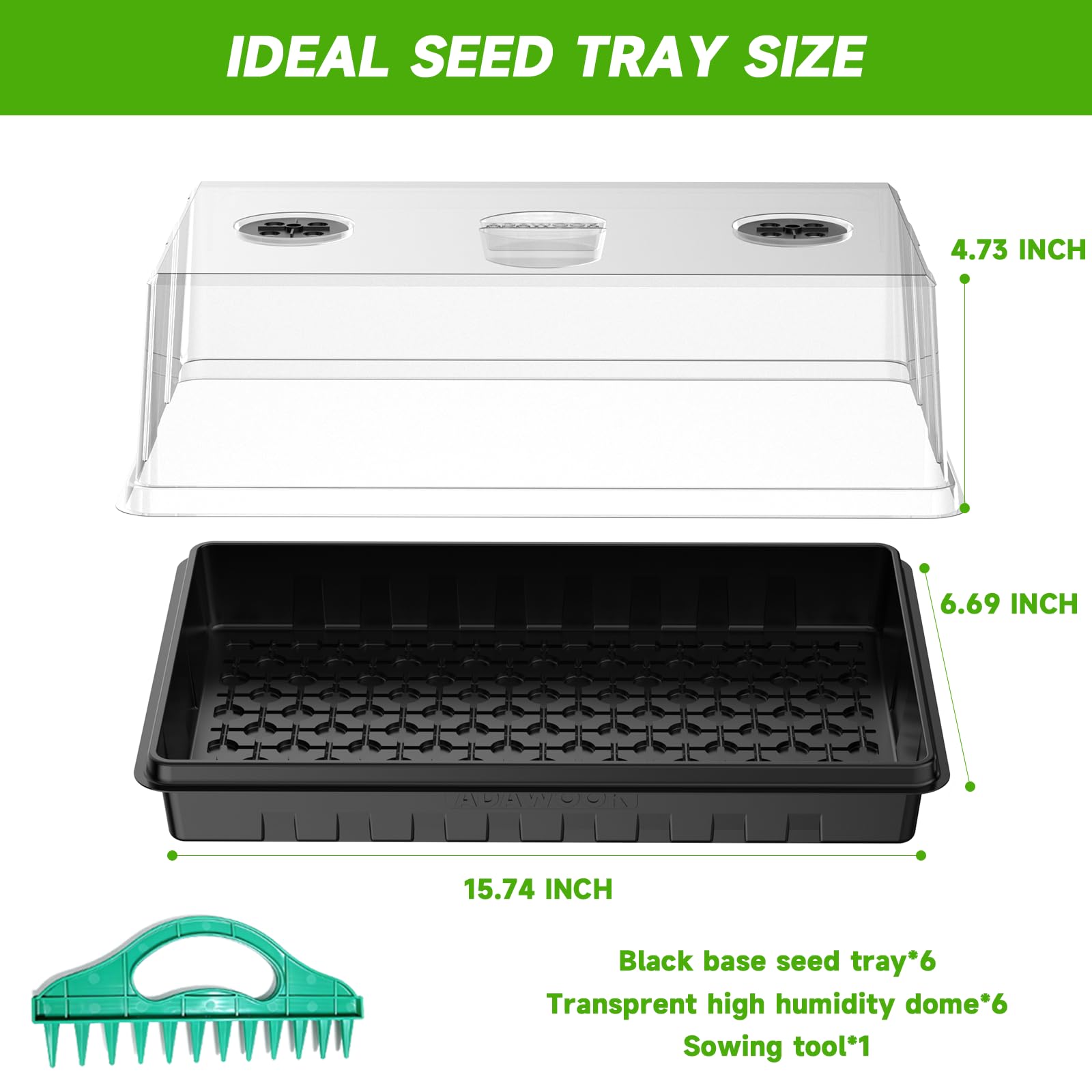 Lot de 6 plateaux de démarrage de semis pour plantes, plateaux de germination avec dômes d'humidité élevée de 12 cm, grand espace de croissance et meilleur flux d'air pour le démarrage des graines