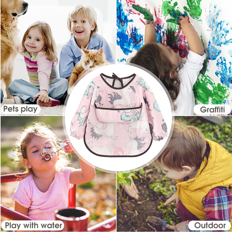 SNOWIE-SOFT-Sleeved-Bib-Baby-Bib-with-Pocket-Toddler-Bib-Smock-Waterproof-Fabric-Fits-Bibs-for-Baby-Girls-6-to-24-Monthsgrey