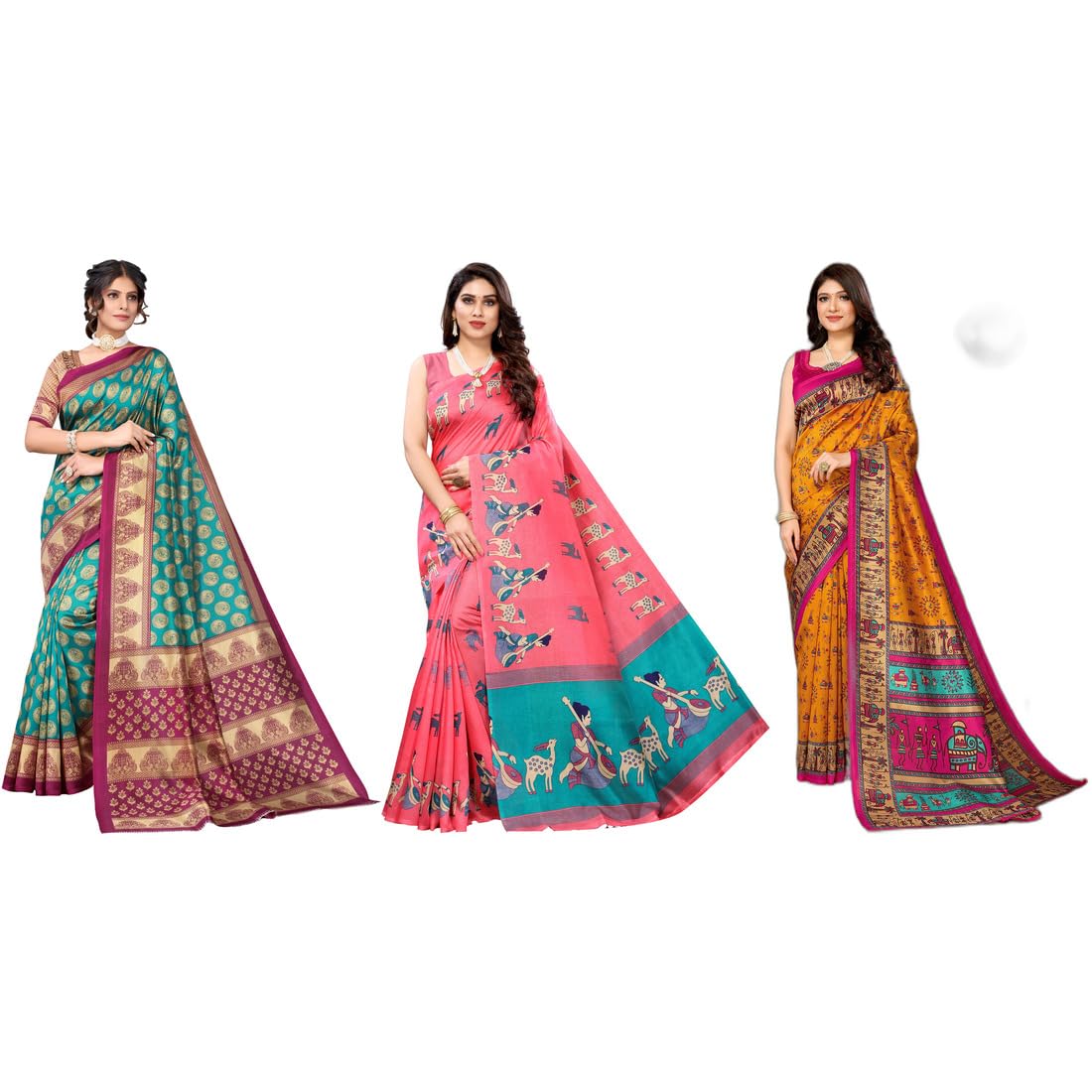 yashika Women's Sarees Women's Combo Art Silk Printed Saree With Unstitched Blouse Piece |saree for Women | saree combo | New Sari | Latest Saree_Pack Of 3-picture-24