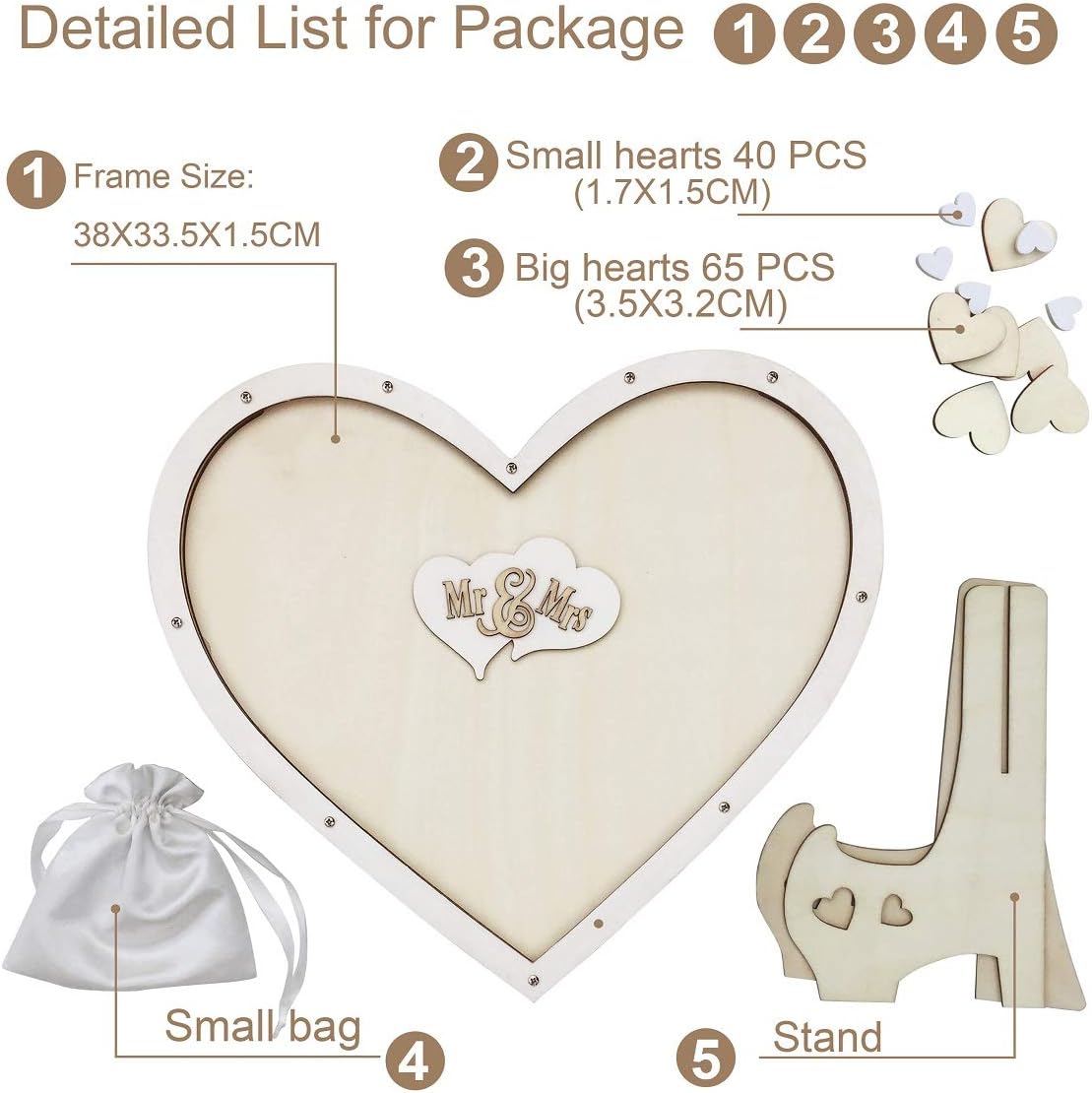 Wedding Guest Book, Y&K Homish, Drop Top Frame Sign in Book,Wooden guest book Hearts, Rustic Wedding Decorations and the Wedding Gift (White+Natural)