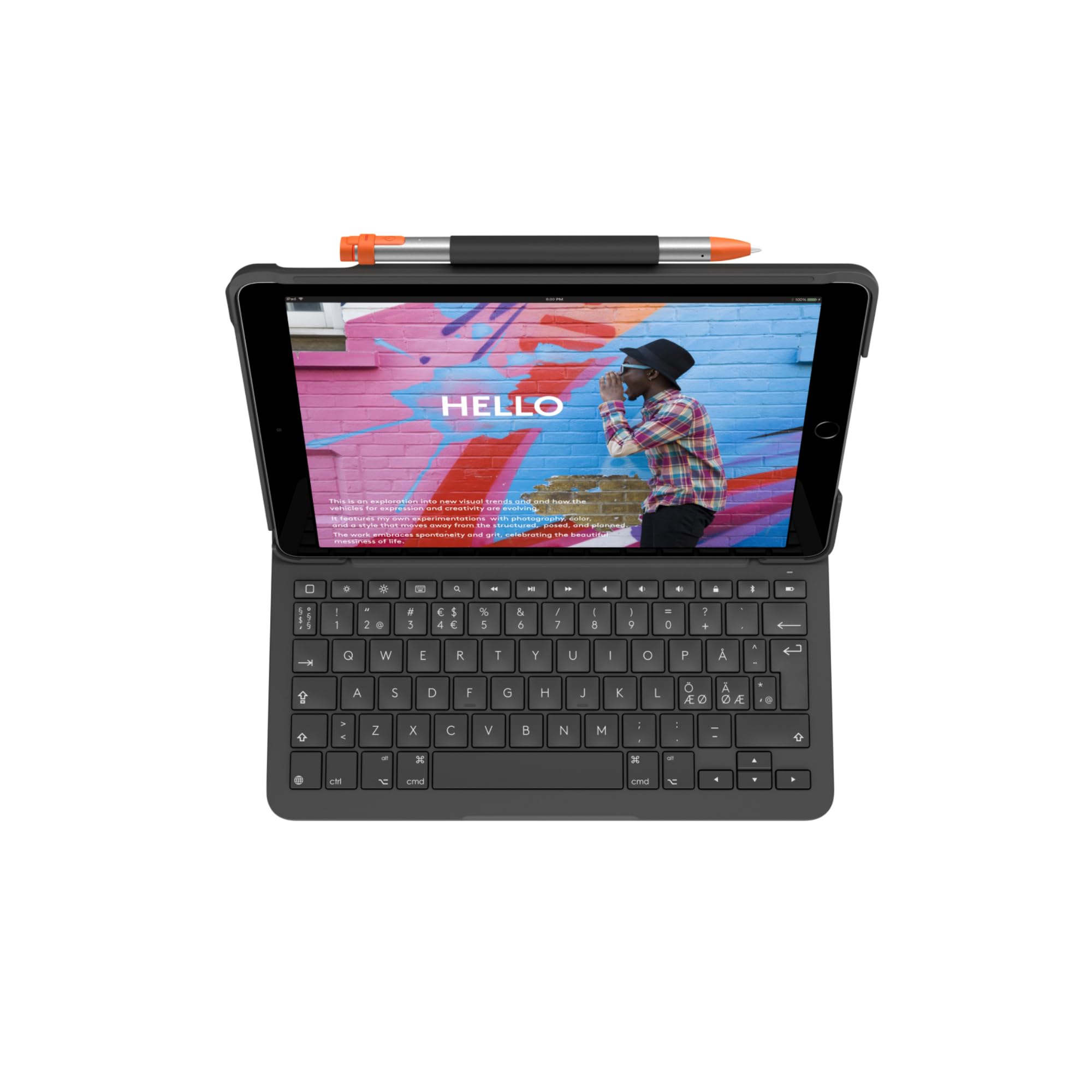 Logitech Slim Folio für iPad (7., 8. und 9. Generation) Tastatur-Case mit integrierter kabelloser Tastatur, Skandinavisches QWERTY-Layout- Grafit