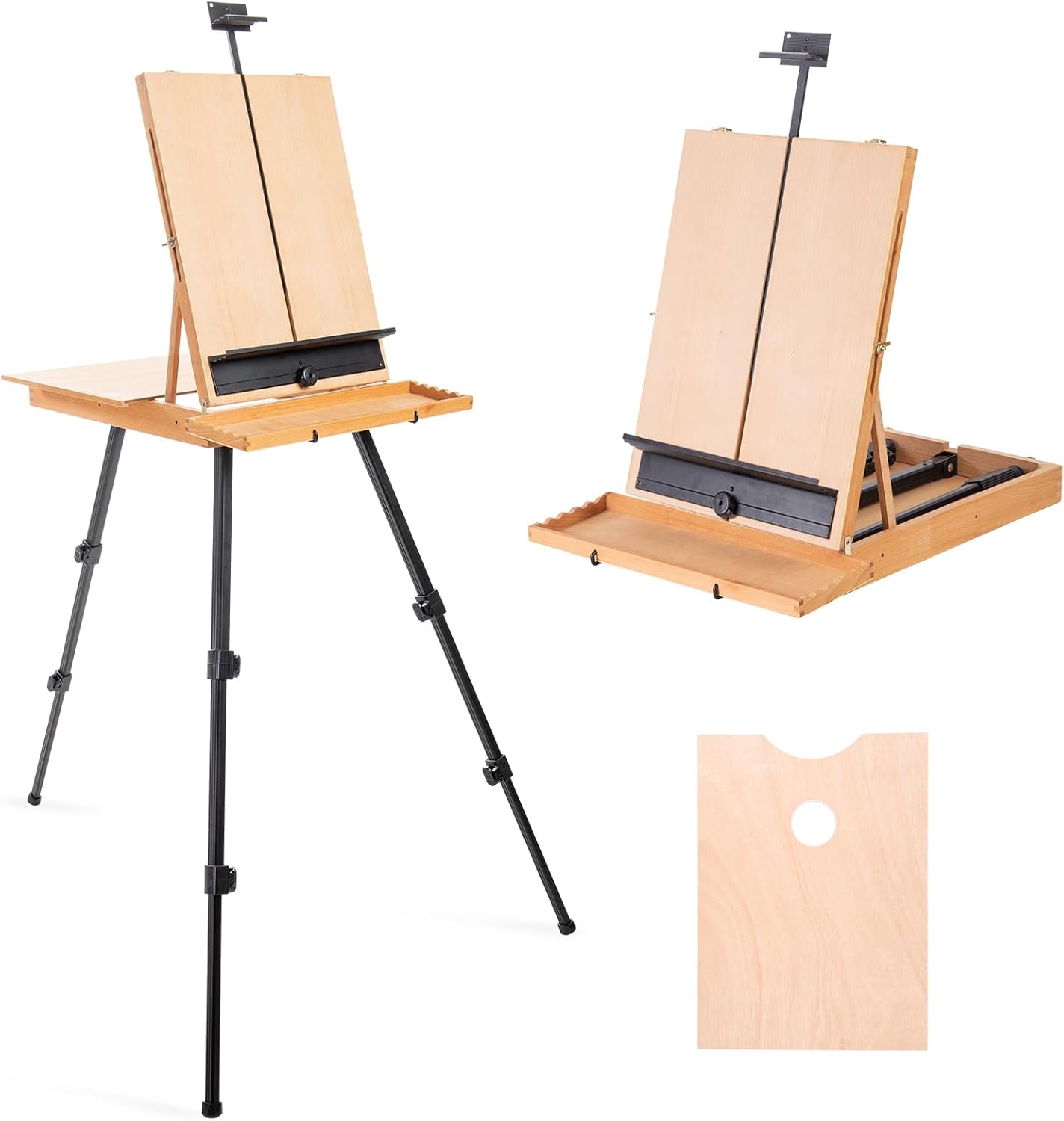Falling in Art Large French Style Easel - Portable Field and Studio Sketchbox, Plein Air Adjustable Tripod Easel with Detachable Drawer for Display, Painting, Sketching