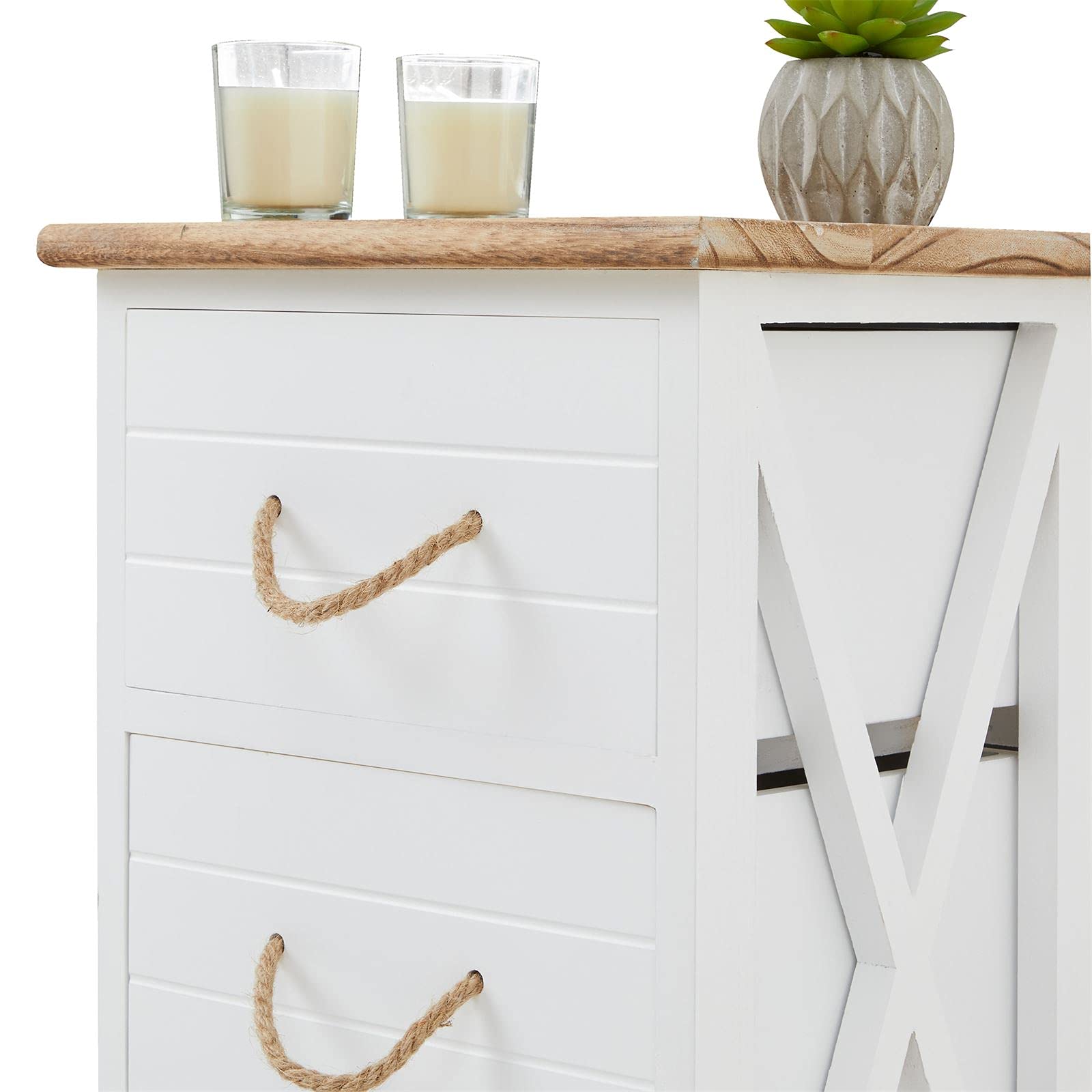 IDIMEX Table de Chevet Perugia Table de Nuit 3 tiroirs en Bois de Paulownia Style Shabby Chic Vintage Rustique campagnard Blanc