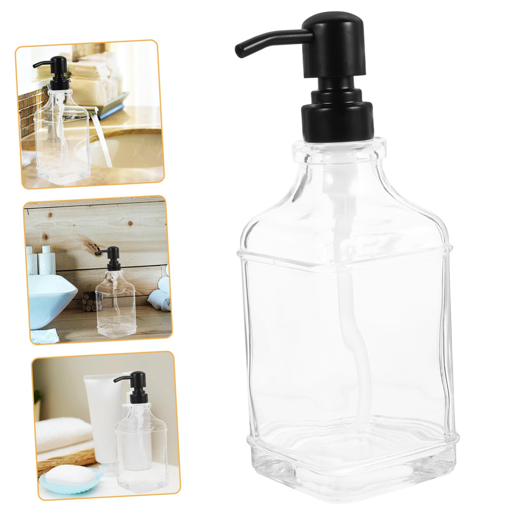 Anneome Botella Dispensadora De Jabón Vacía De Vidrio Transparente Dispensador Rellenable para Manos Champú Acondicionador Loción Baño y Cocina