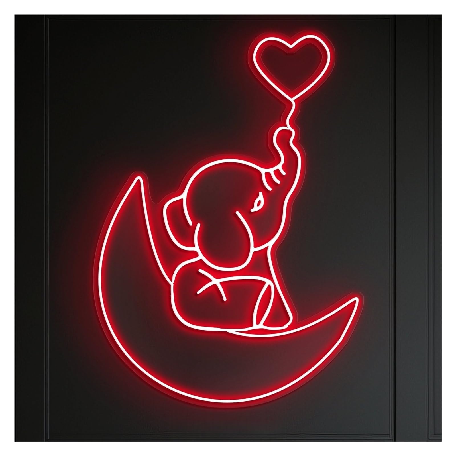 RONGCH Hanging Art Neon Signs Elephant Moon Neon Sign, Suitable for Cafe Bedroom Decor with Brightness Adjustable 58cm(C)