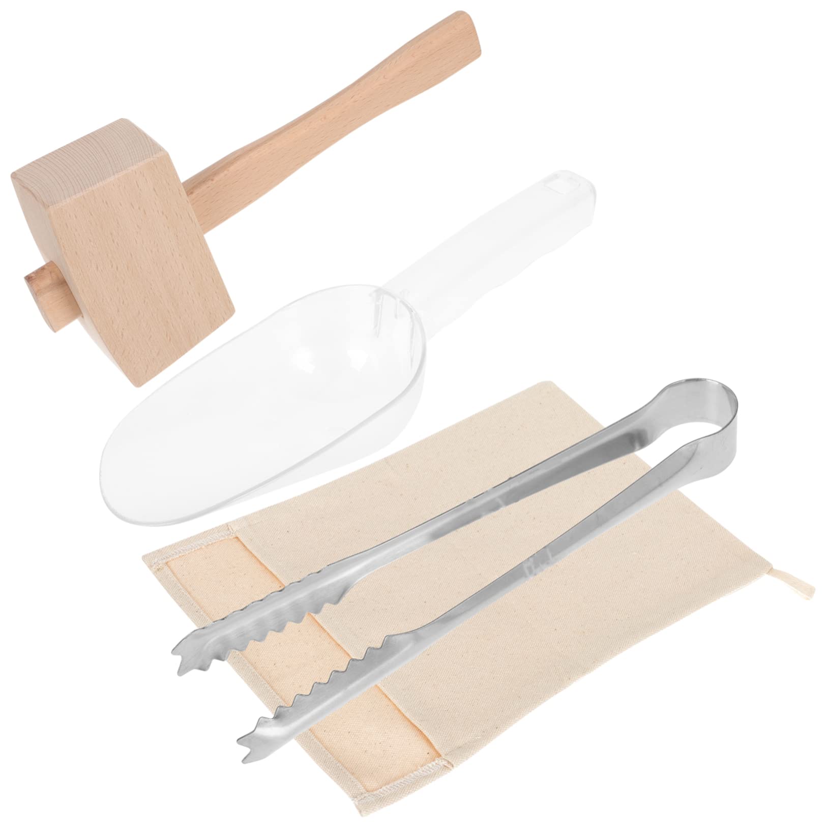 Paquet de glace pilée en toile avec maillet bois et pelle pliable de bar
