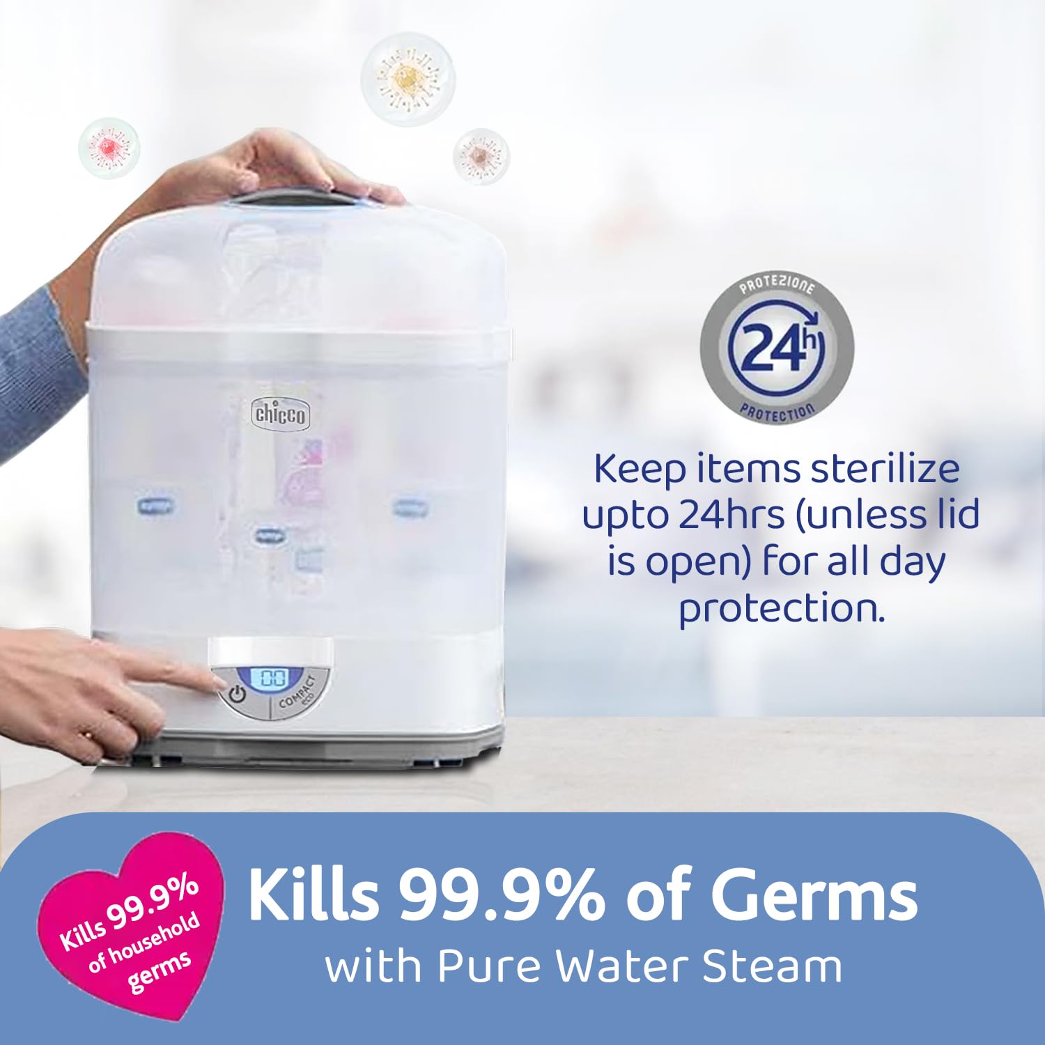 Chicco SterilNatural Sterilizzatore Biberon 3in1, Sterilizzatore Modulare a Vapore Naturale Adatto per il Microonde, con 3 Configurazioni, Veloce e Facile da Usare, Fino a 6 Biberon da 330 ml, Bianco