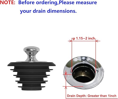Miniatura 4 de XAJOON Tapón de bañera, tapón de lavabo, enchufe de bañera, tapón de bañera de silicona (negro, producto patentado)