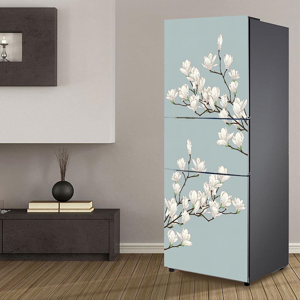 VHcgCGJ Fridge magnet, Full Covering Door Fridge Covers Skins Wall Stickers for Kitchen Decal, White Flower Magnolia(M: 60x180 cm)
