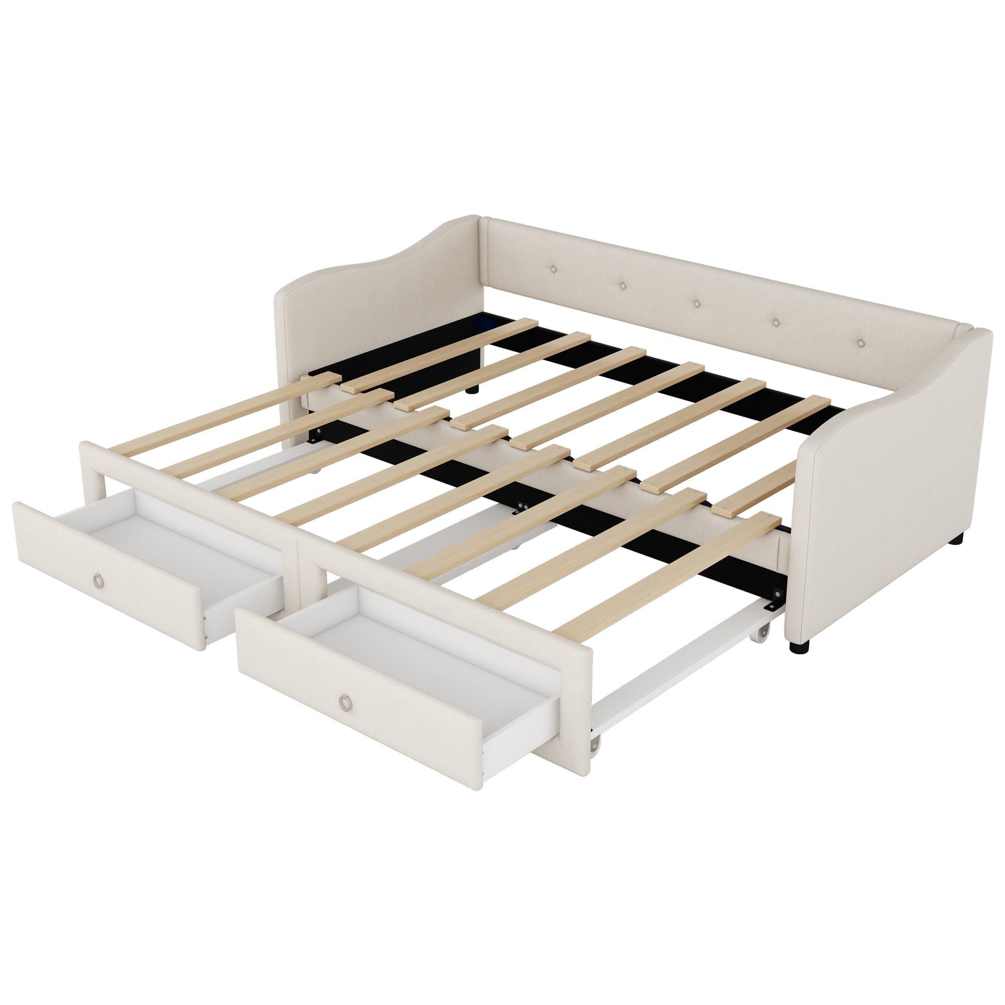 divano letto matrimoniale，90x200cm daybed con letto estraibile,Divano letto con due cassetti, letto singolo (senza materasso) (Bianco, 90cm×200cm)