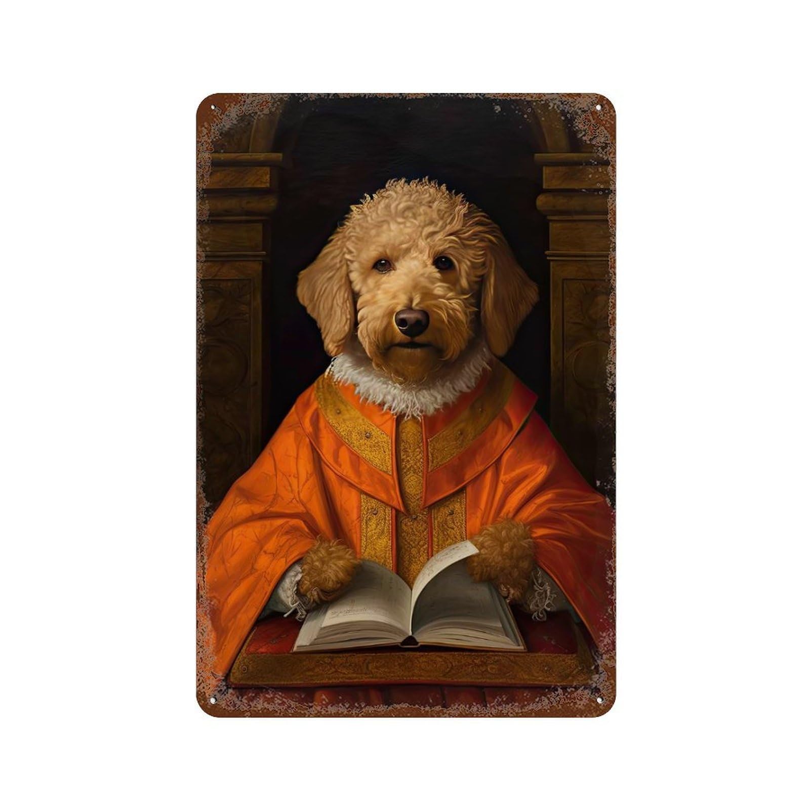 Rust Effect Goldendoodle The Pope Decorative Tin Sign 11.8"x7.9", Rustic Home Decor for Cafe, Home Bar And Lounge Decor