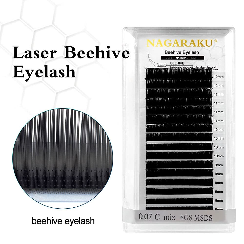 NAGARAKU Laser Beehive Eyelash Extensions Supplies 0.07 C curl Longer Lasting Individual Matte Black Clusters Single Length 16 Rows Beauty Salon (Thickness-0.07mm, Length-12mm, Curl-C) 1