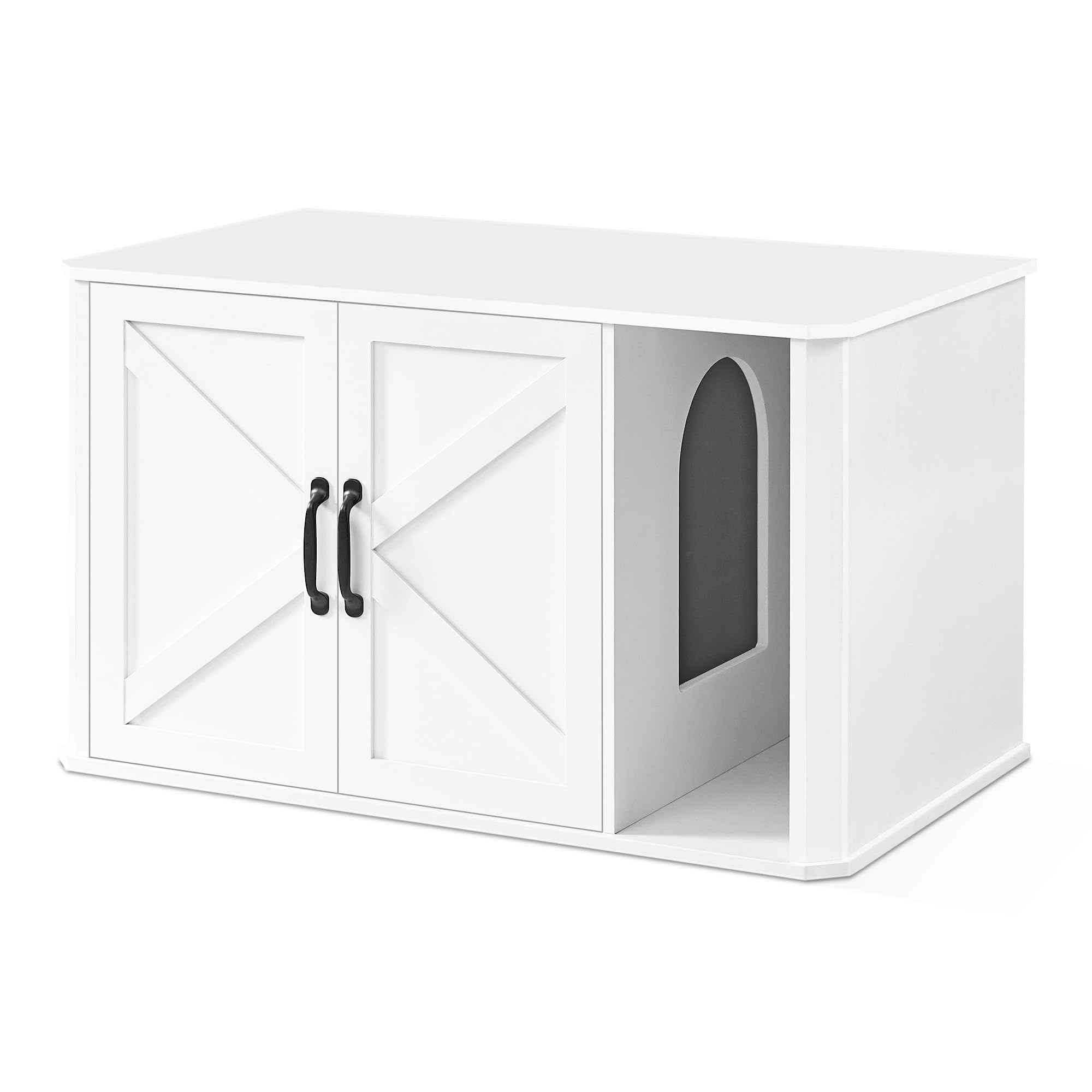 Feandrea Litter Box Enclosure, Modern Cat Litter Box Furniture Hidden, Front Entry, Double Doors, Handles, Cat House, Side End Table, 33.5 x 19 x 19.5 Inches, Cloud White UPCL012W01
