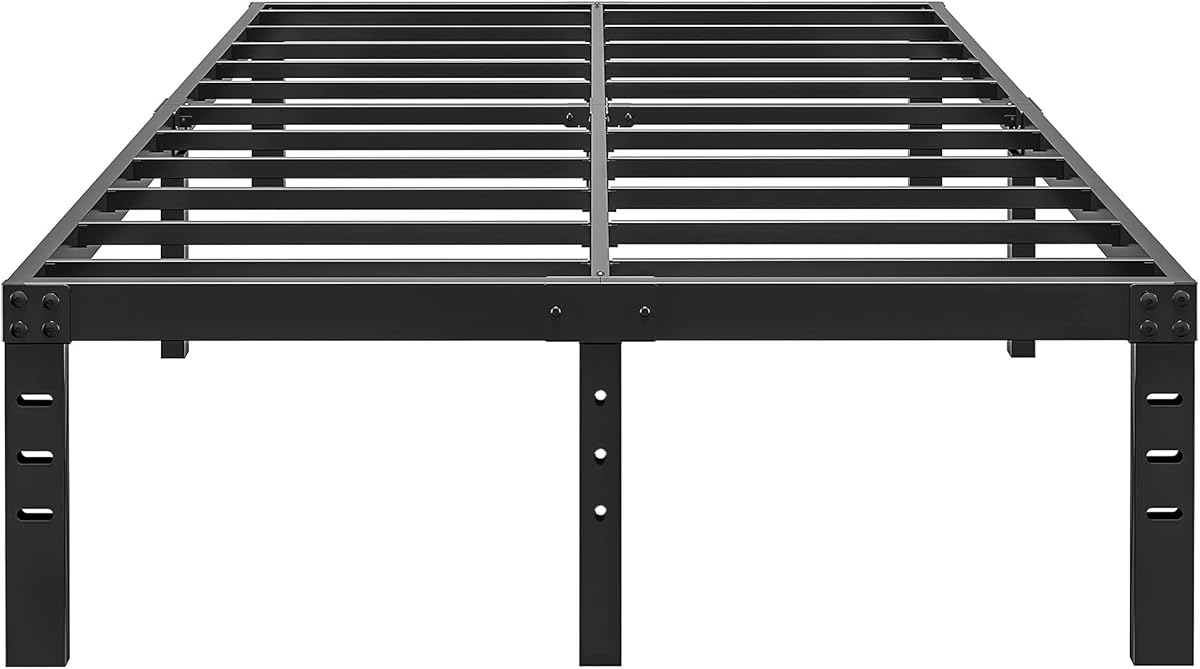 ALDRICH 14 Inch Metal Full Size Bed Frame - Double Black Basic Anti Squeak Steel Slats Platform, Easy Assembly Heavy Duty Noise Free Bedframes, No Box Spring Needed