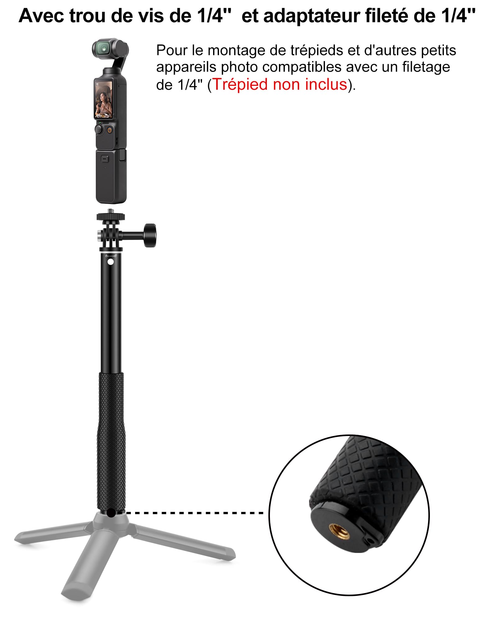 92cm Perche à Selfie Télescopique Etanche pour GoPro Hero 13/12/11/10/9/8/Max, DJI Osmo Pocket 4/3, DJI Osmo Action 5 Pro/4, AKASO EK7000/V50X et Autres caméras d'action